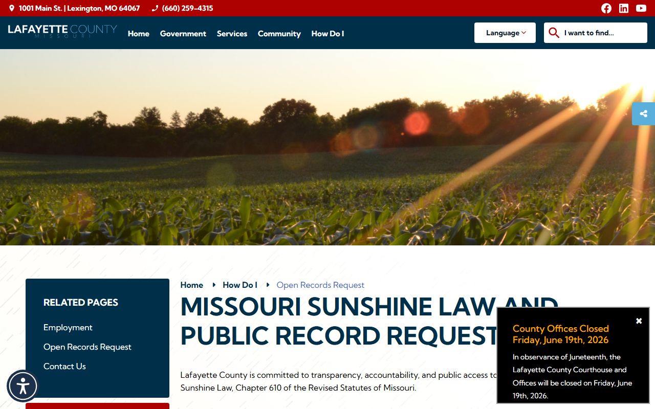 Lafayette County open records request form for inmate records