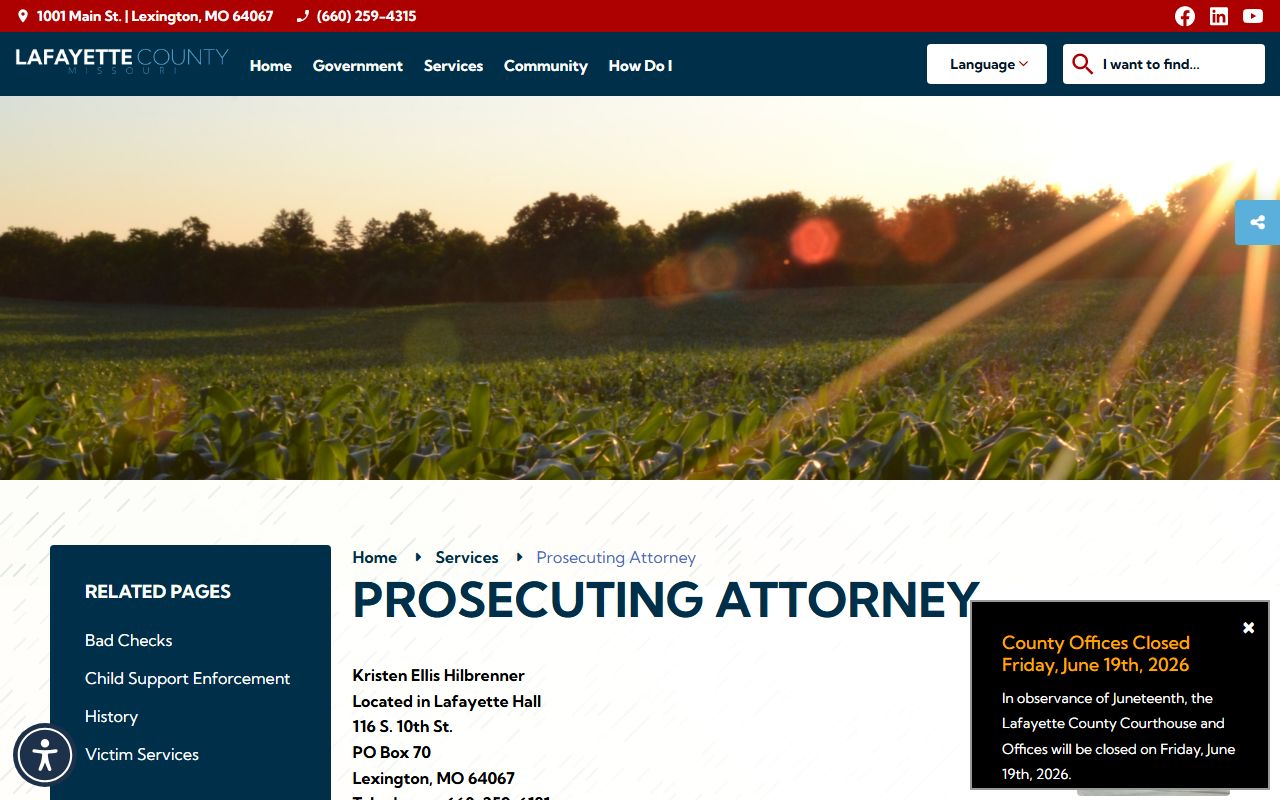 Lafayette County prosecutor page for court records after arrest